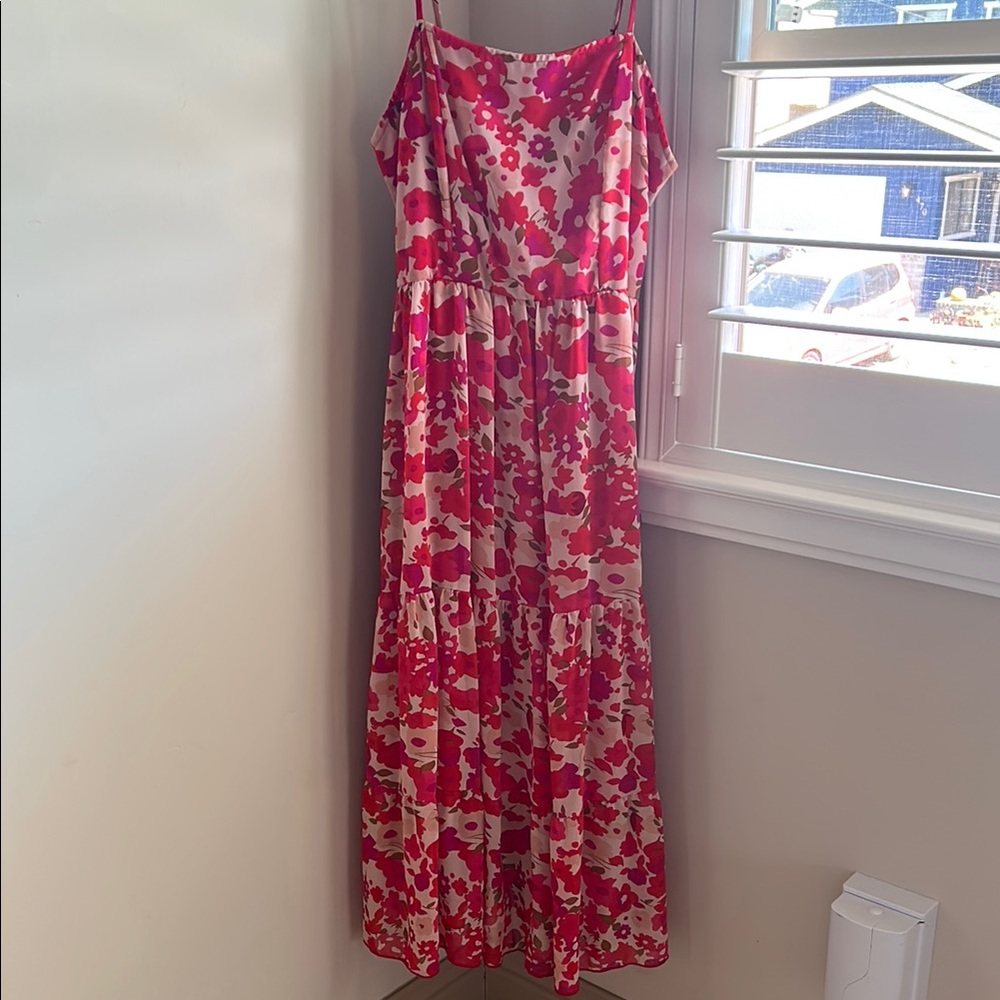 Floral Red and Pink Maxi Dress
